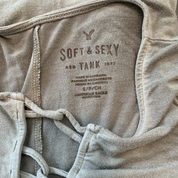 American Eagle Soft & Sexy Grey Distressed Tank (Small) - Picture 3 of 3